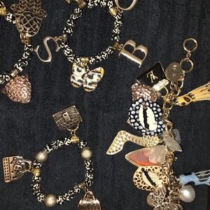 Gold and Black Charm Bracelet Set